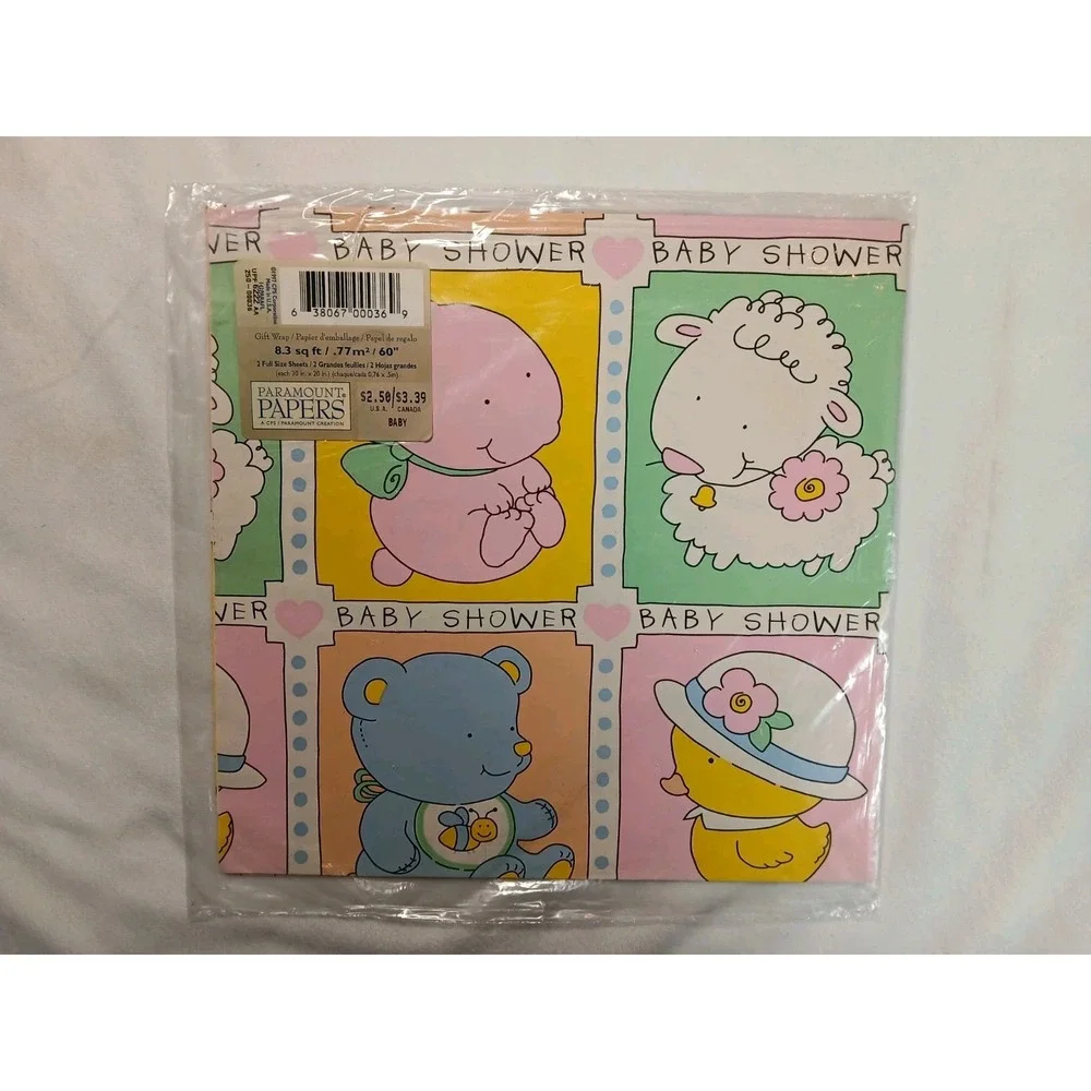 Vintage‎ New Sealed Wrapping Paper Gift Wrap Baby Shower NOS 2 Sheets